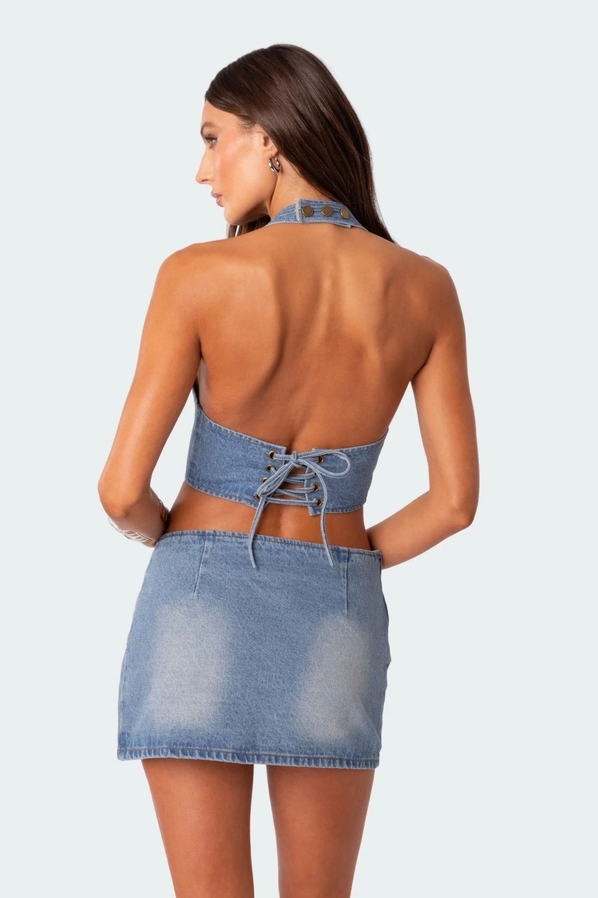 Blue Denim Lace-Up Corset Top