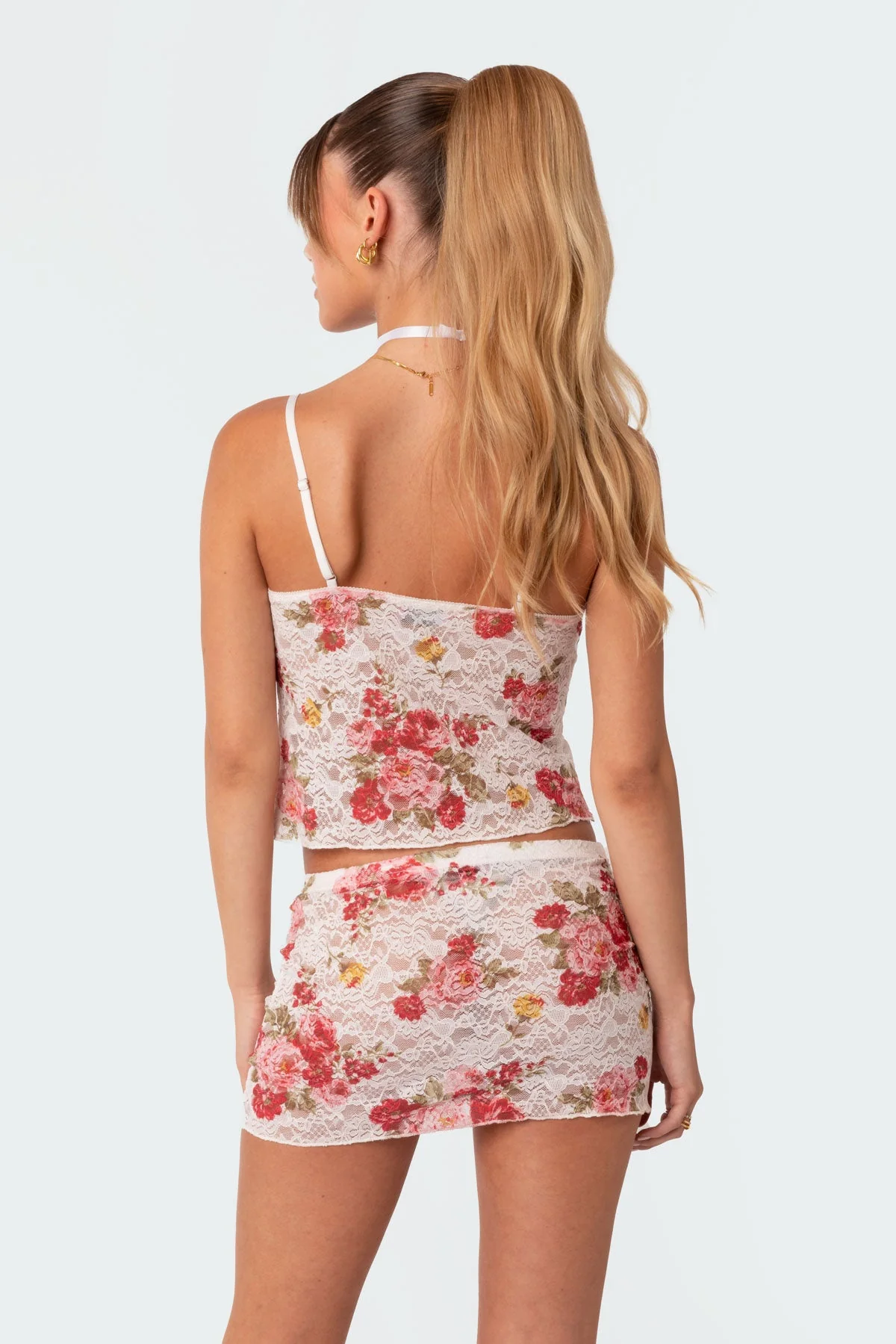 Sheer Lace White Tank Top with Front Tie Detail