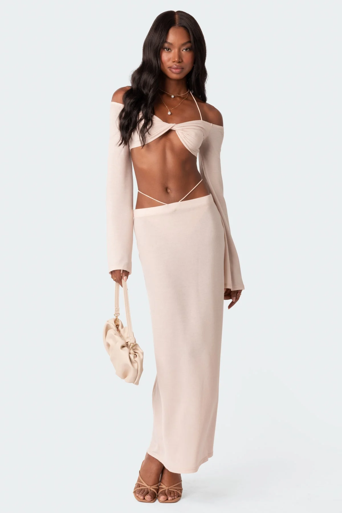 Cream Low Rise Maxi Dress with Back Tie Strap