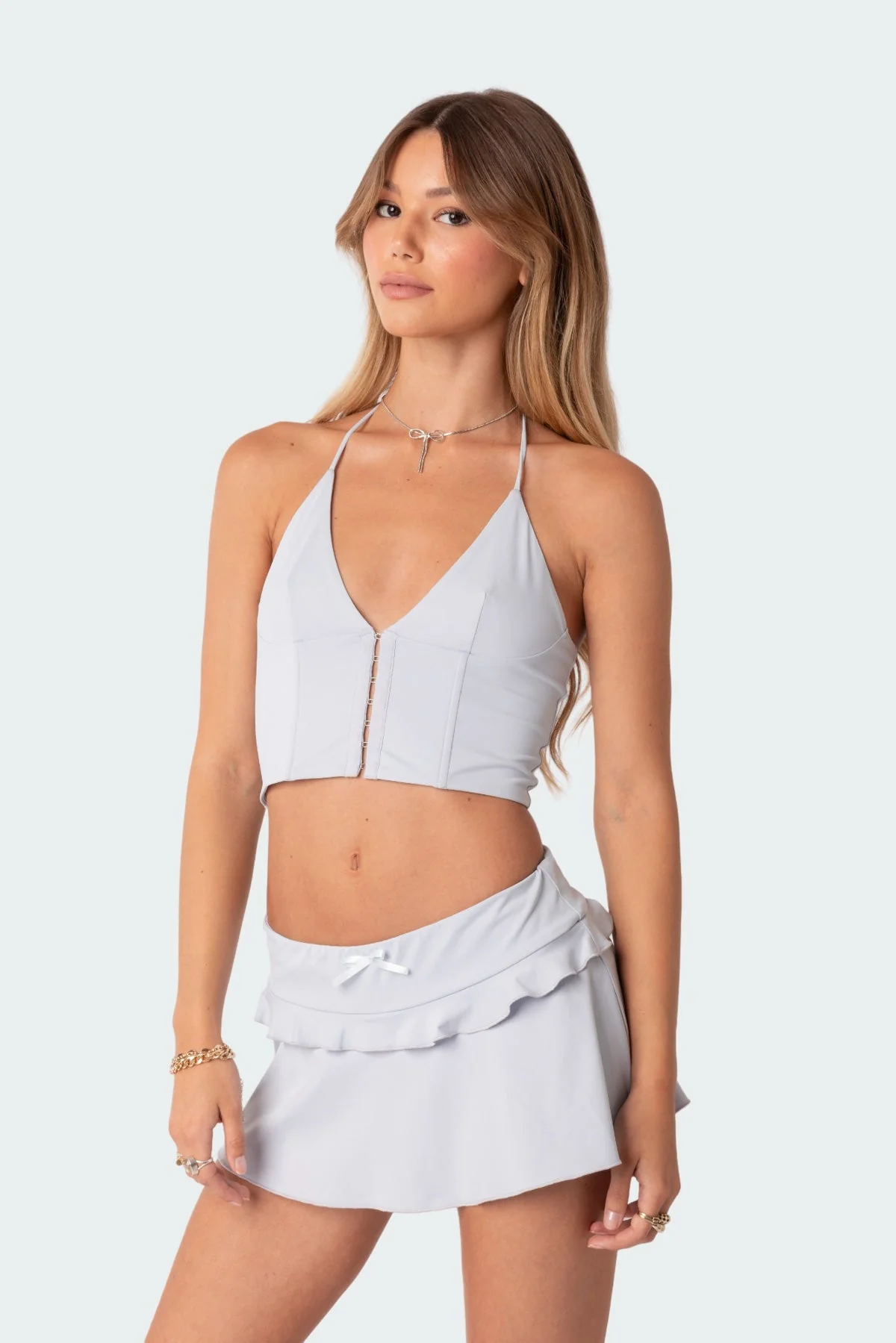 Light Blue Halter Corset Set | Elegant Pamela Design