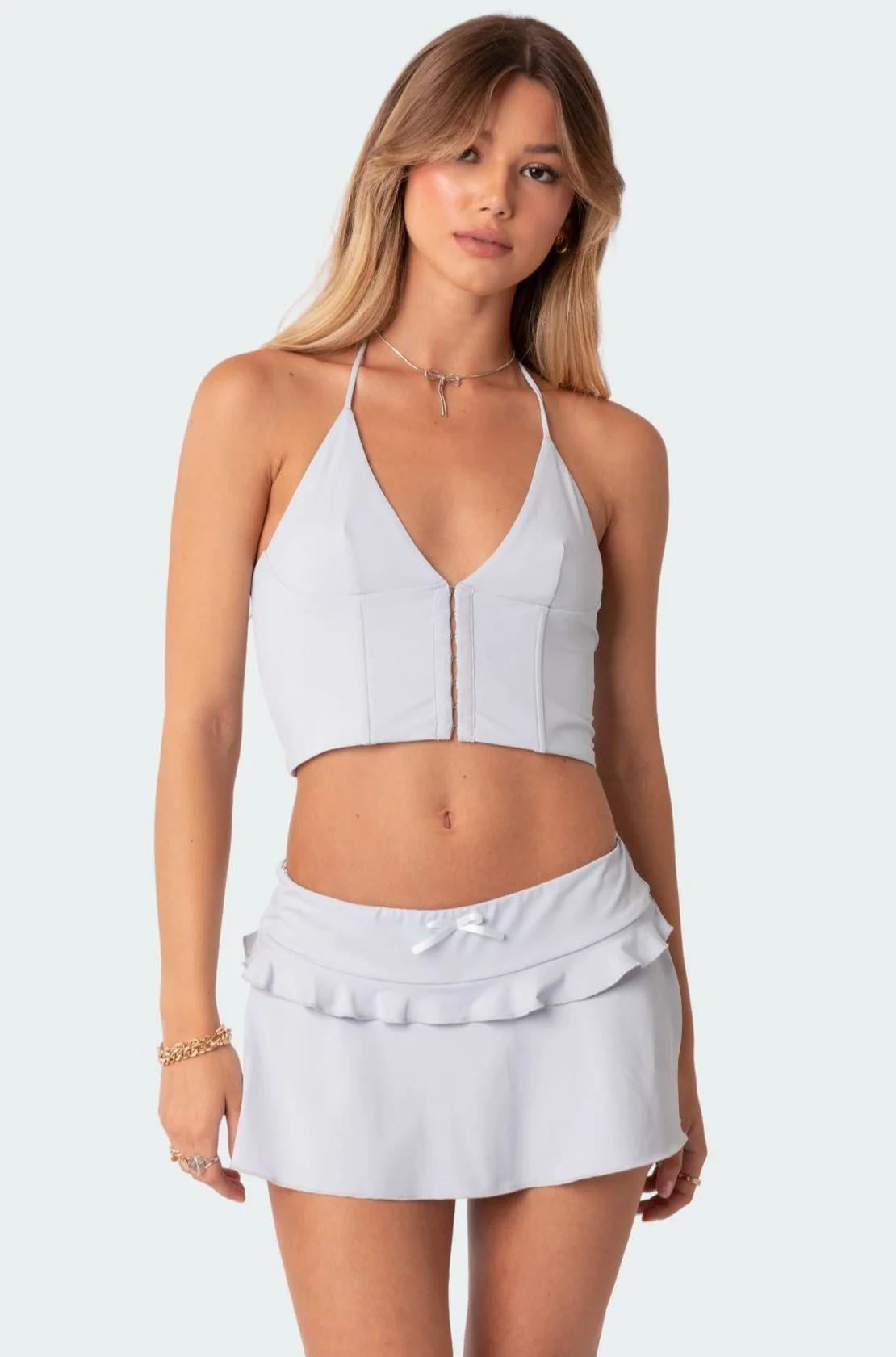 Light Blue Halter Corset Set | Elegant Pamela Design