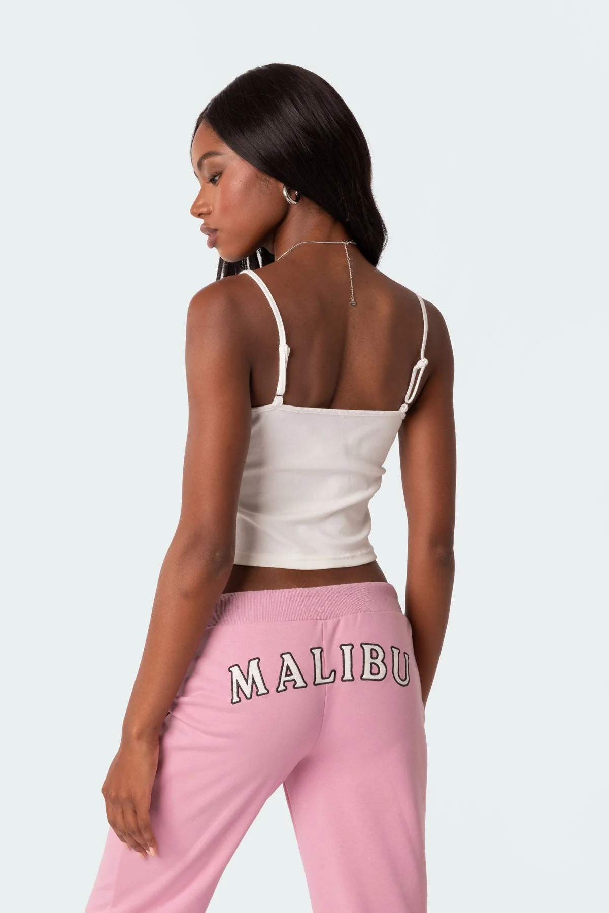 White Ribbed Tank Top with Lace Trim