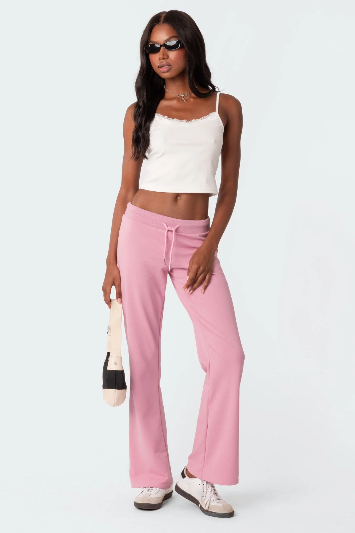 White Ribbed Tank Top with Lace Trim