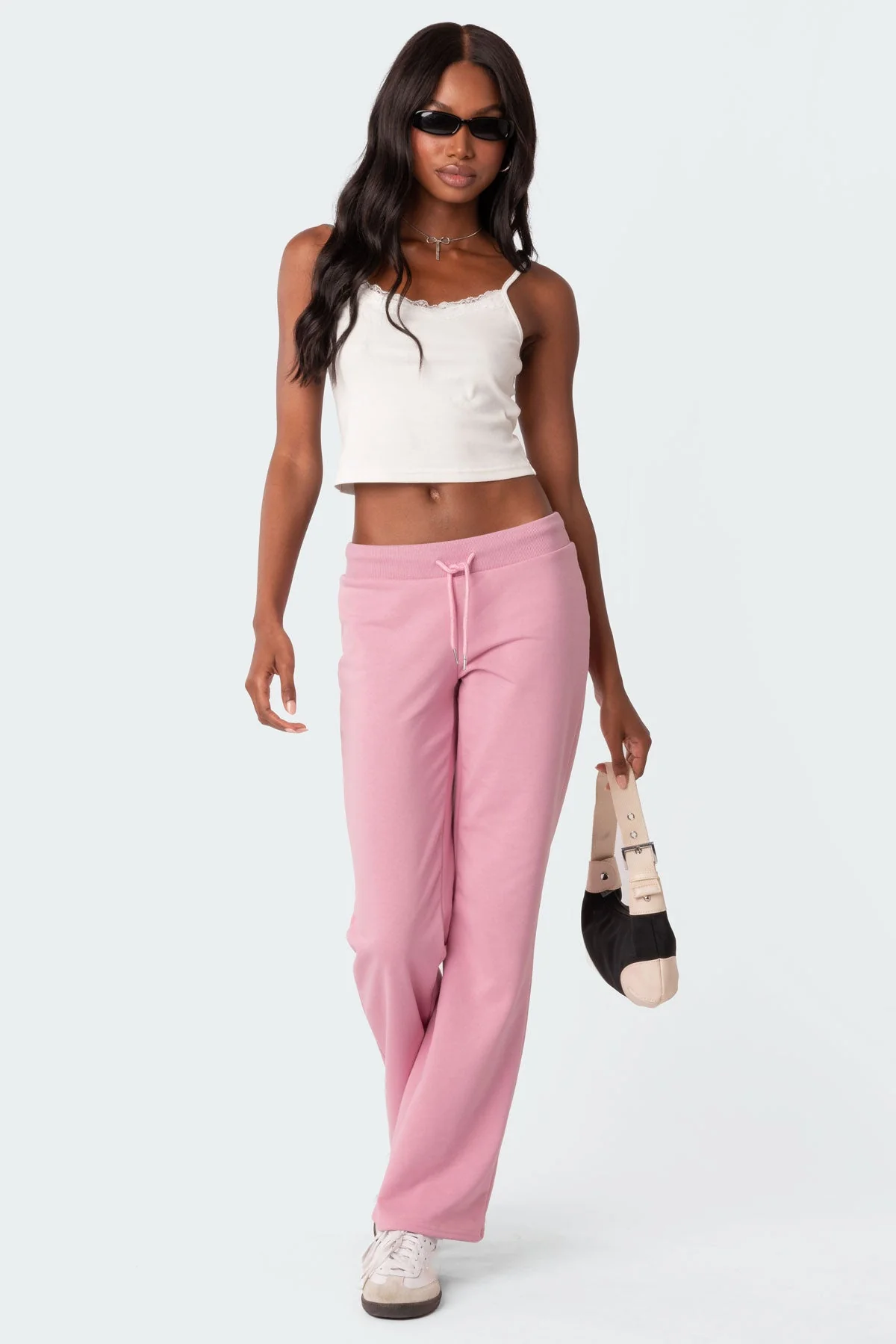 White Ribbed Tank Top with Lace Trim