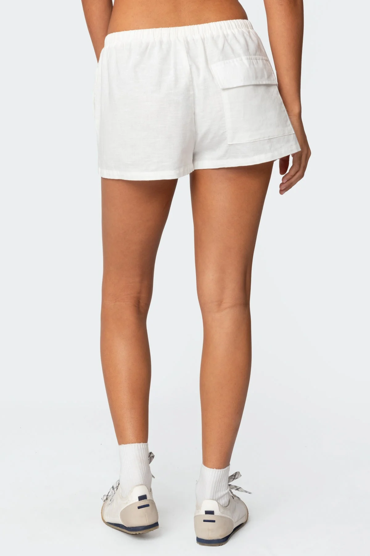 White Linen Look Drawstring Shorts Womens Apparel Casual Wear
