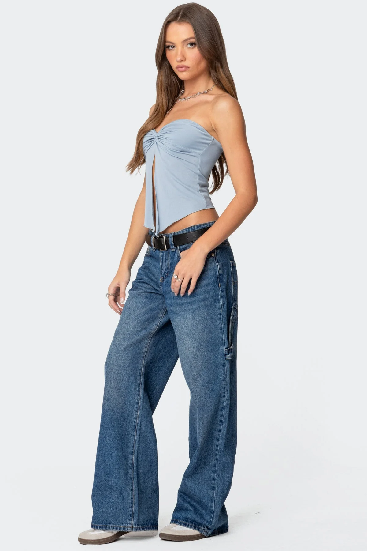 Light Blue Twisted Front Tube Top