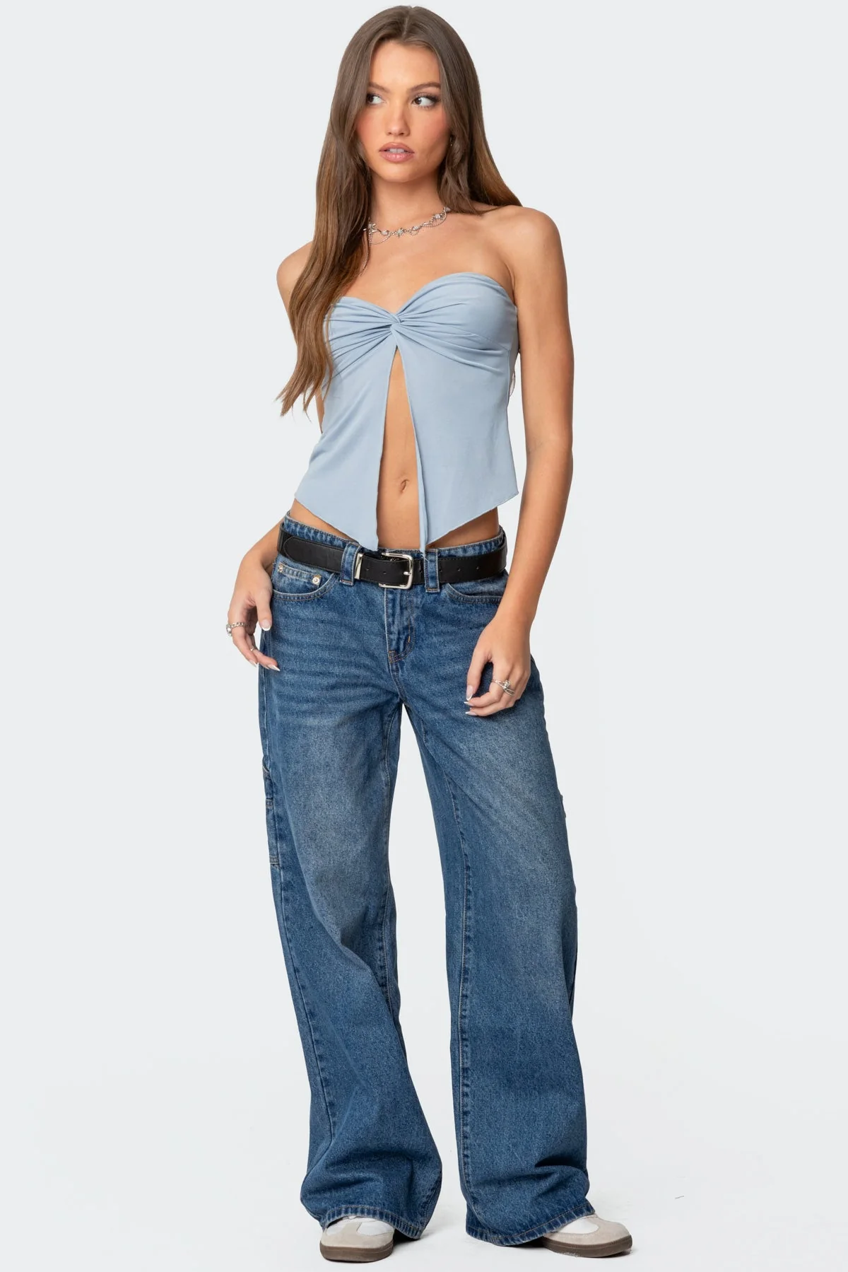 Light Blue Twisted Front Tube Top