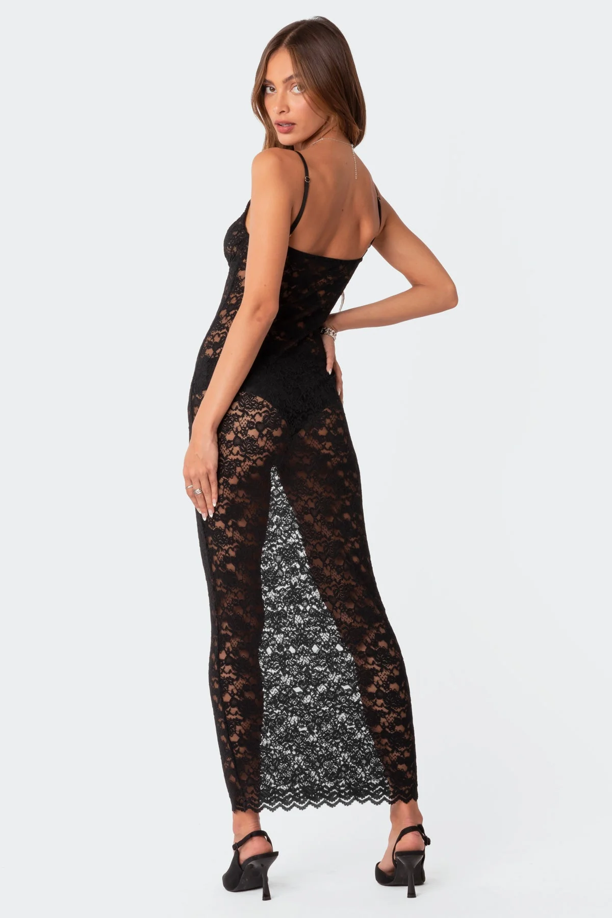 Black Sheer Lace Maxi Dress - Elegant Evening Wear