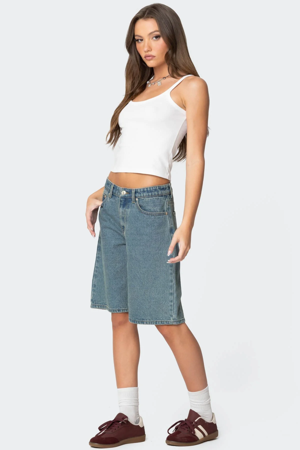 Blue Washed Oversized Denim Shorts