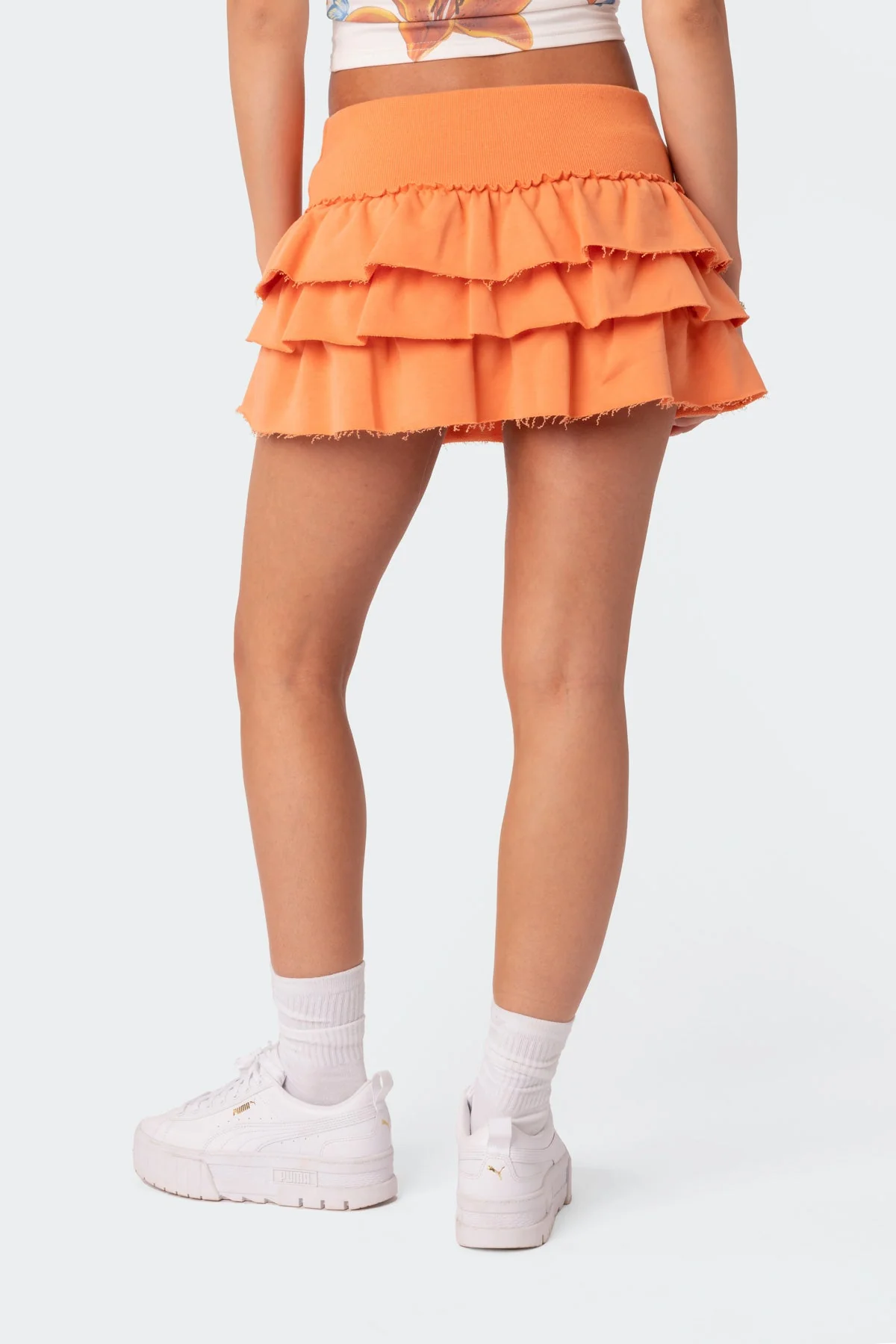 Orange Ruffle Terry Mini Skirt - Comfortable & Stylish Design