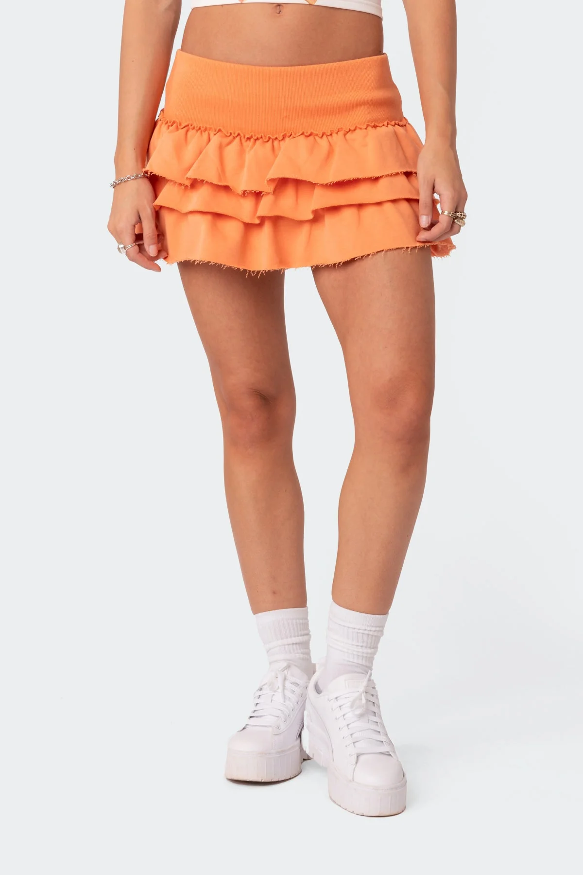 Orange Ruffle Terry Mini Skirt - Comfortable & Stylish Design