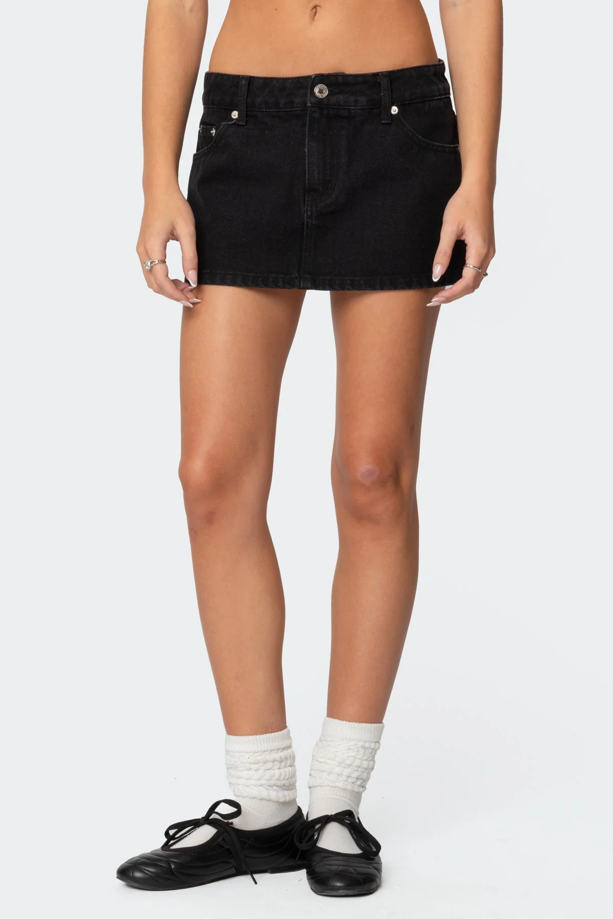 Black Low Rise Denim Mini Skirt