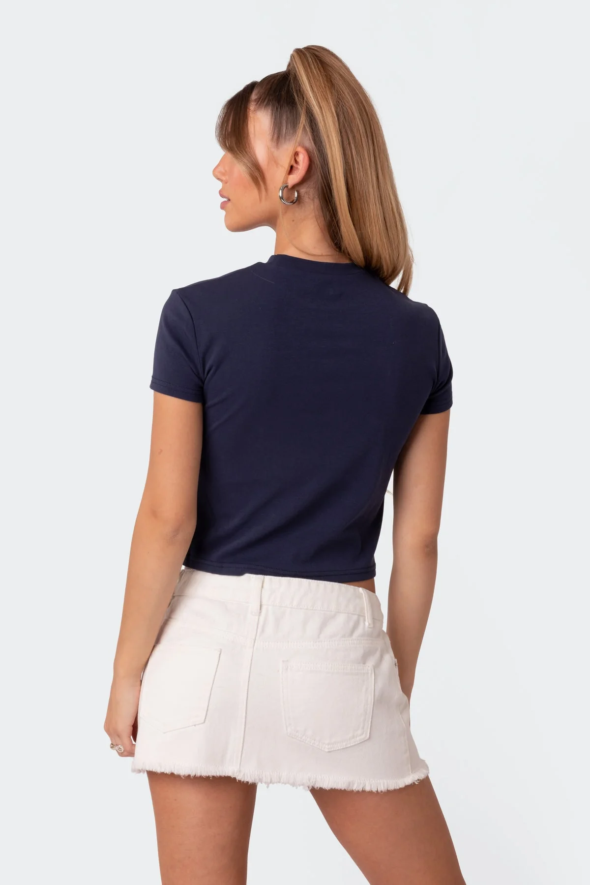 Navy Cotton Graphic Print T-Shirt for Women