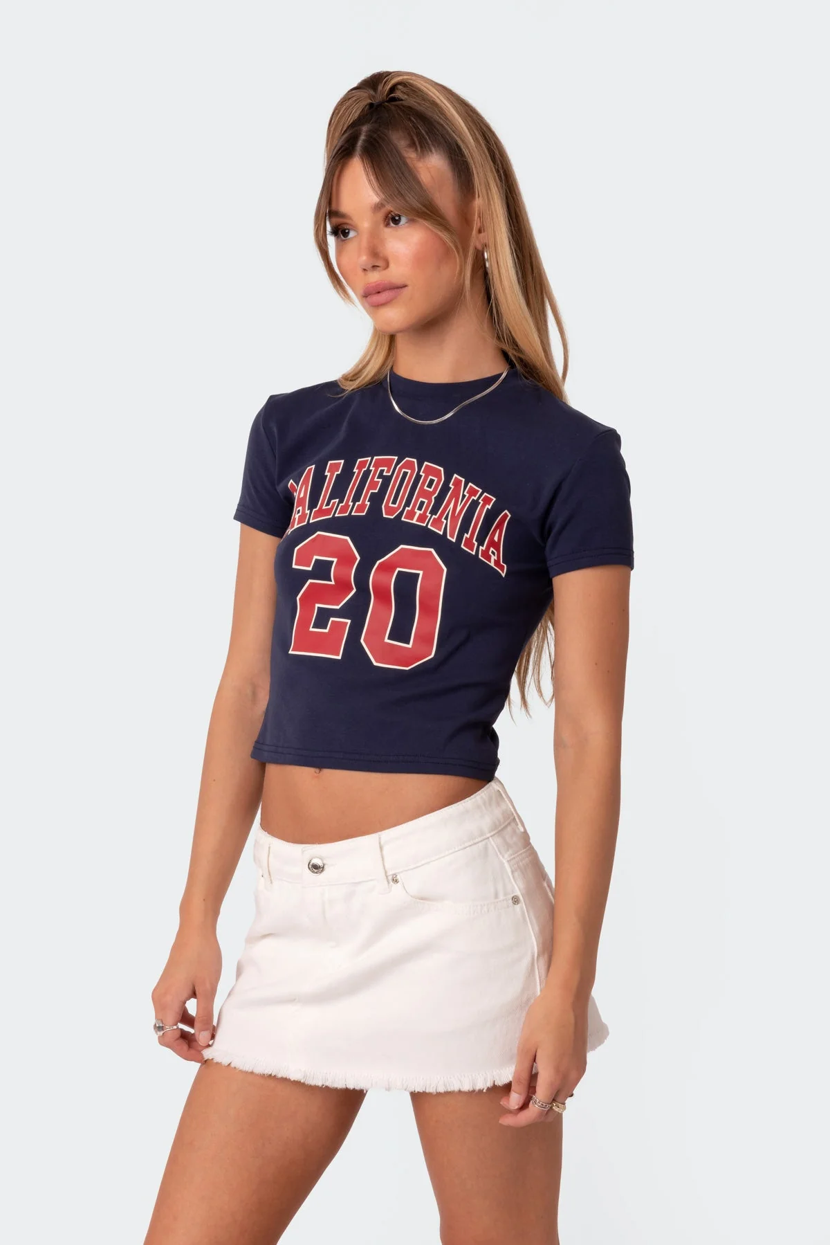 Navy Cotton Graphic Print T-Shirt for Women