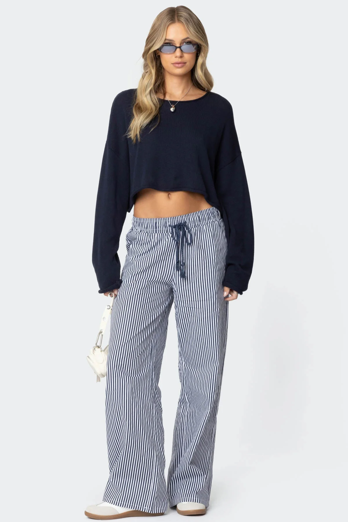 Striped Cotton Elastic Waist Pants