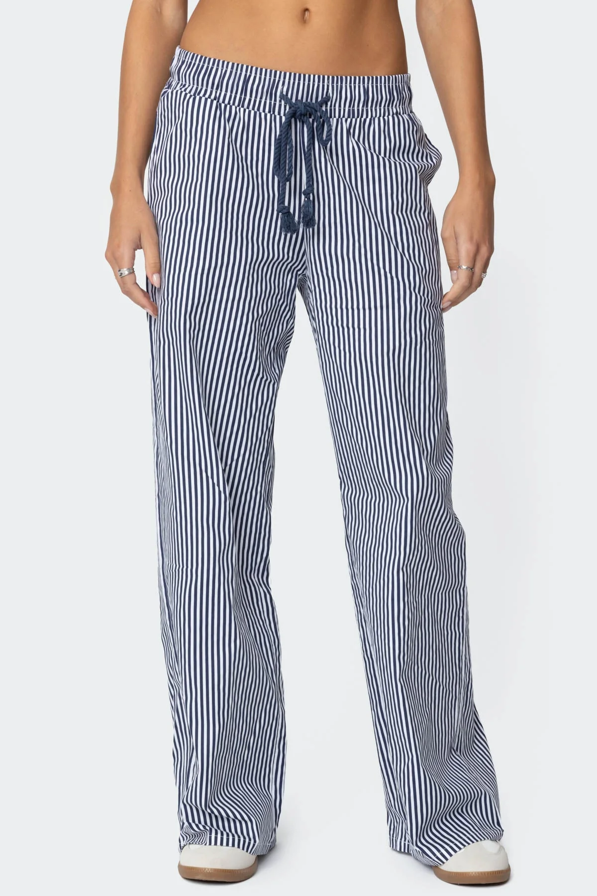 Striped Cotton Elastic Waist Pants