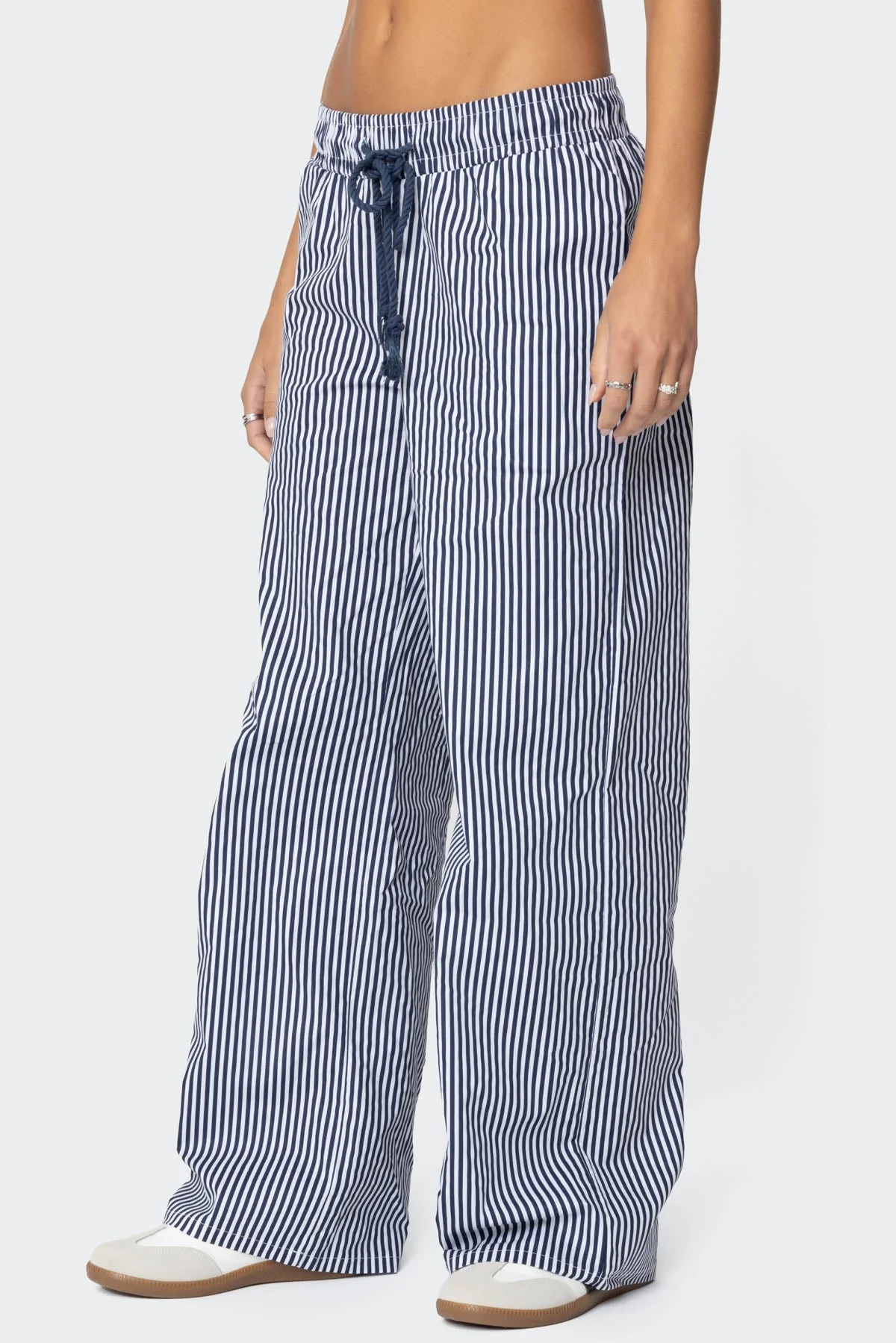Striped Cotton Elastic Waist Pants