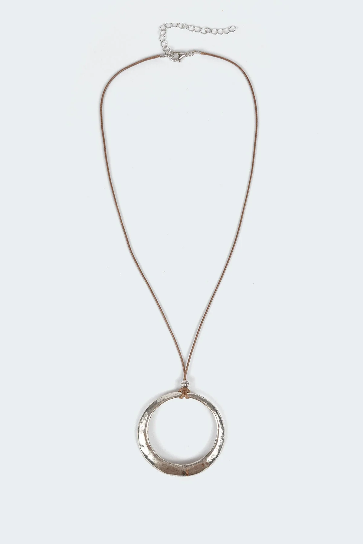 Silver Round Pendant Cord Necklace - Fashion Jewelry