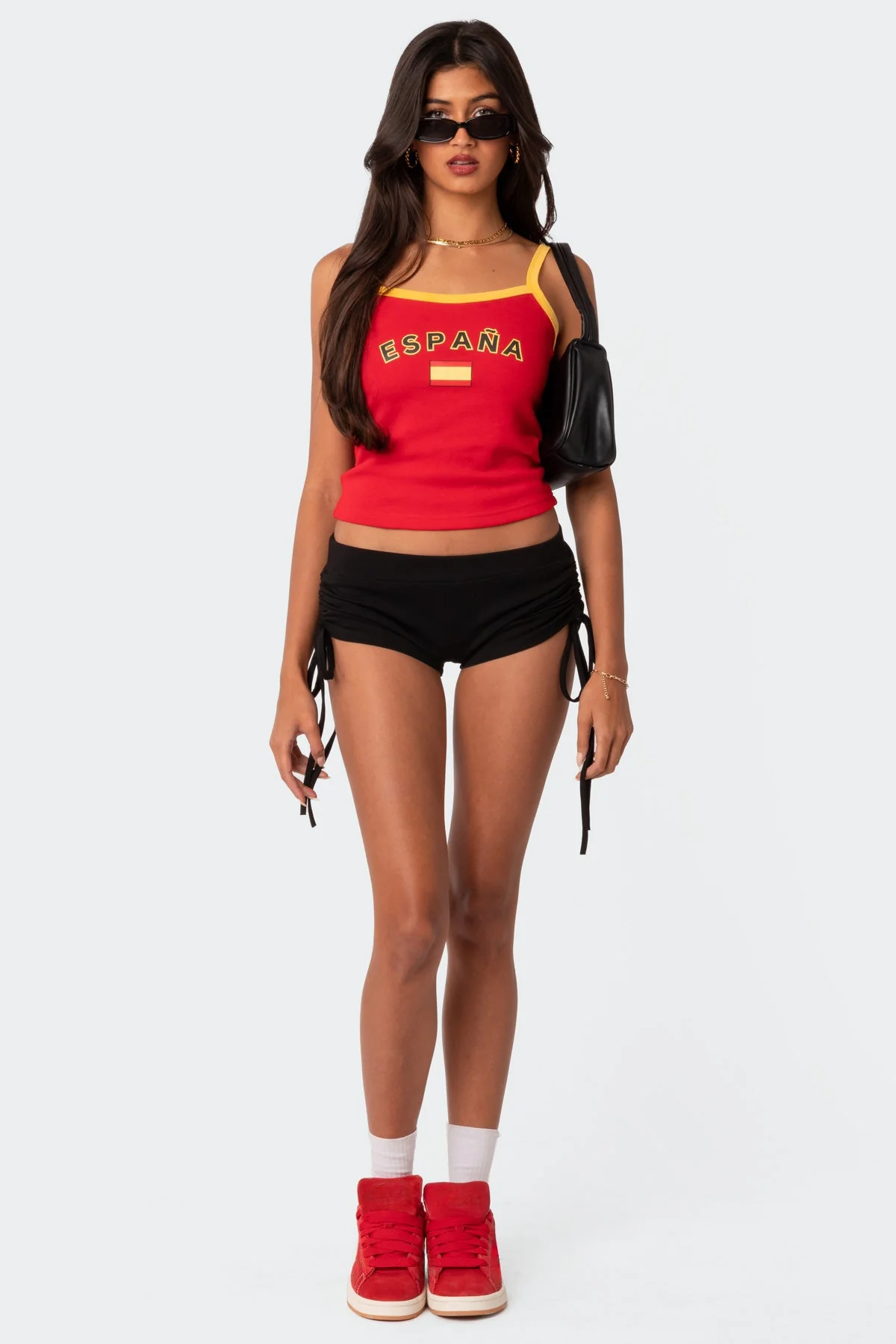 Red Graphic Print Adjustable Strap Tank Top