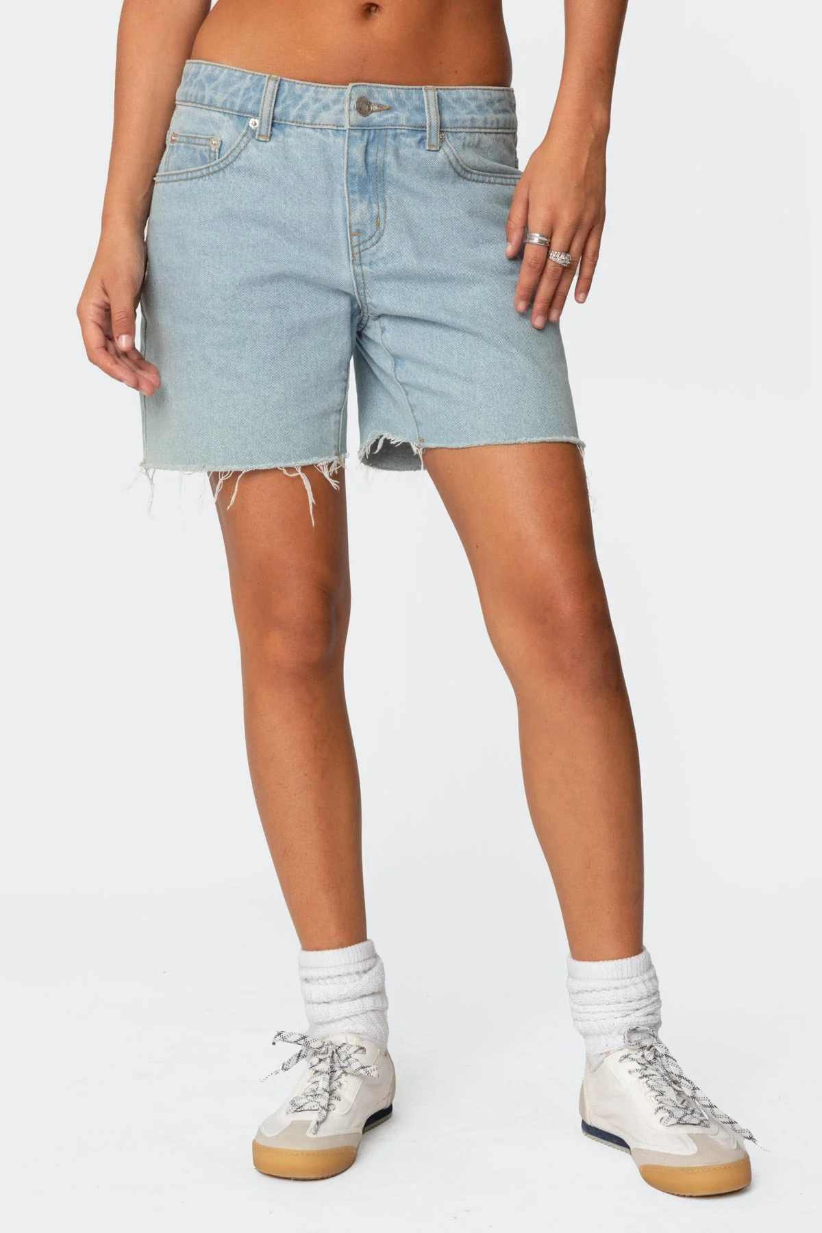 Light Blue Low Rise Denim Shorts Womens Casual Jeans