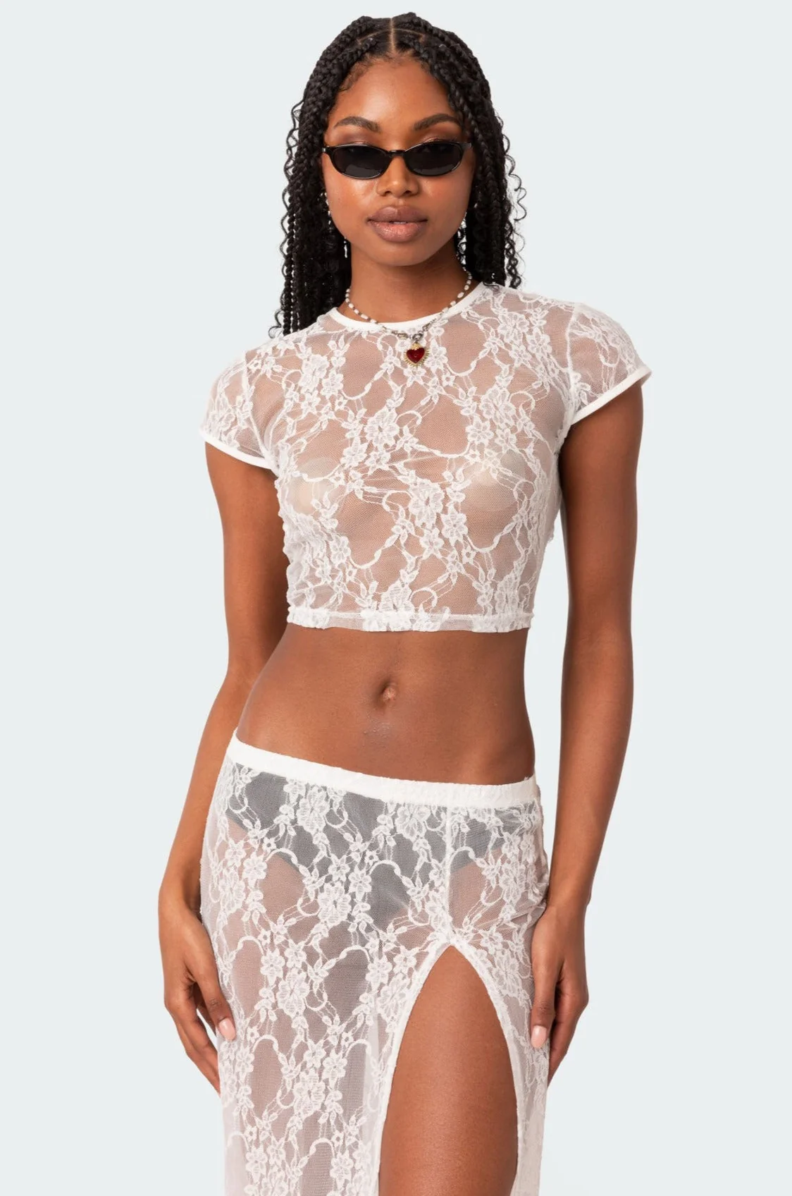 Sheer White Lace Open Back Crop Top