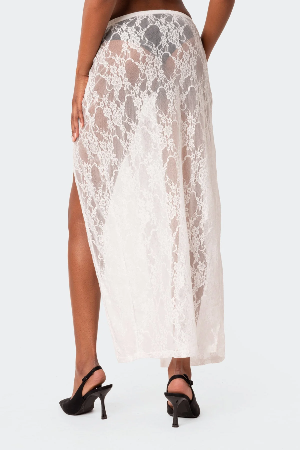 White Sheer Lace Maxi Skirt