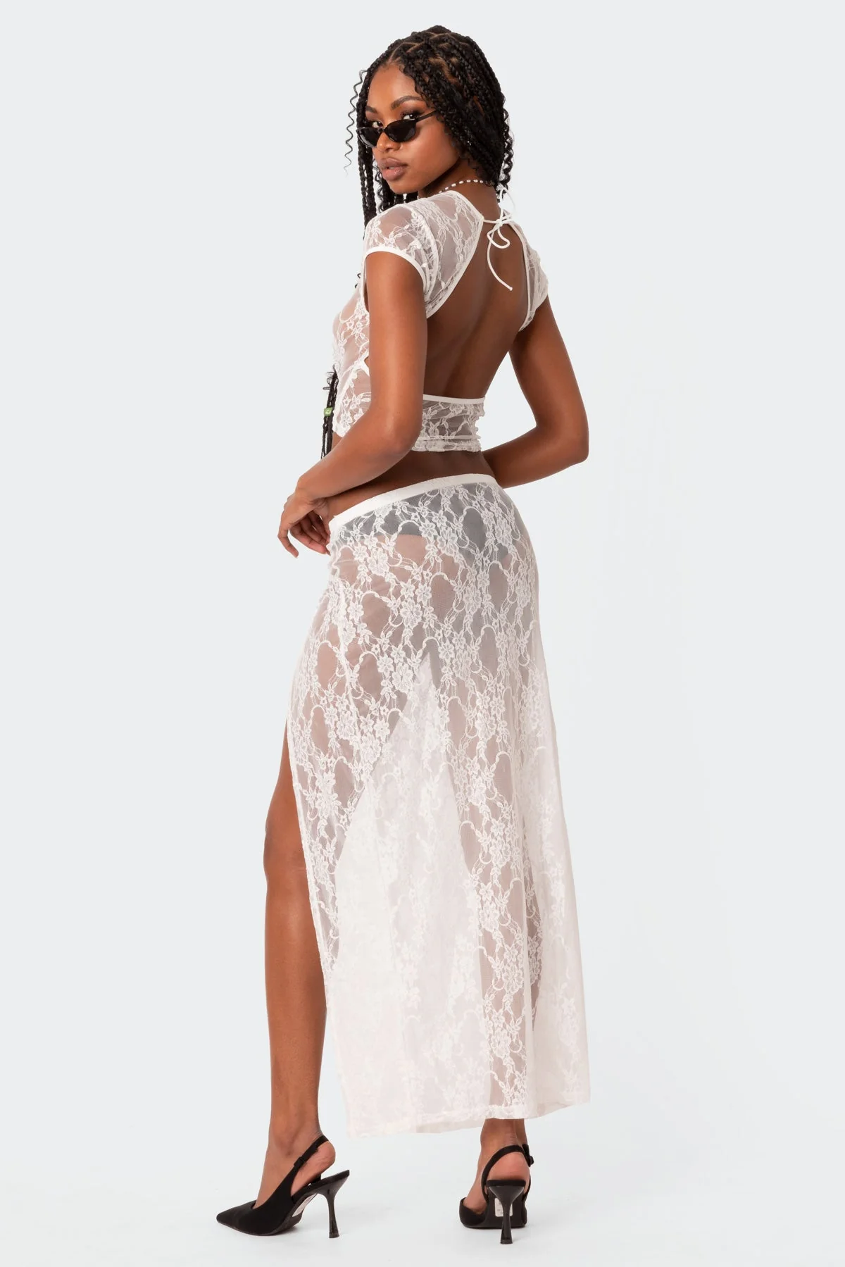 White Sheer Lace Maxi Skirt