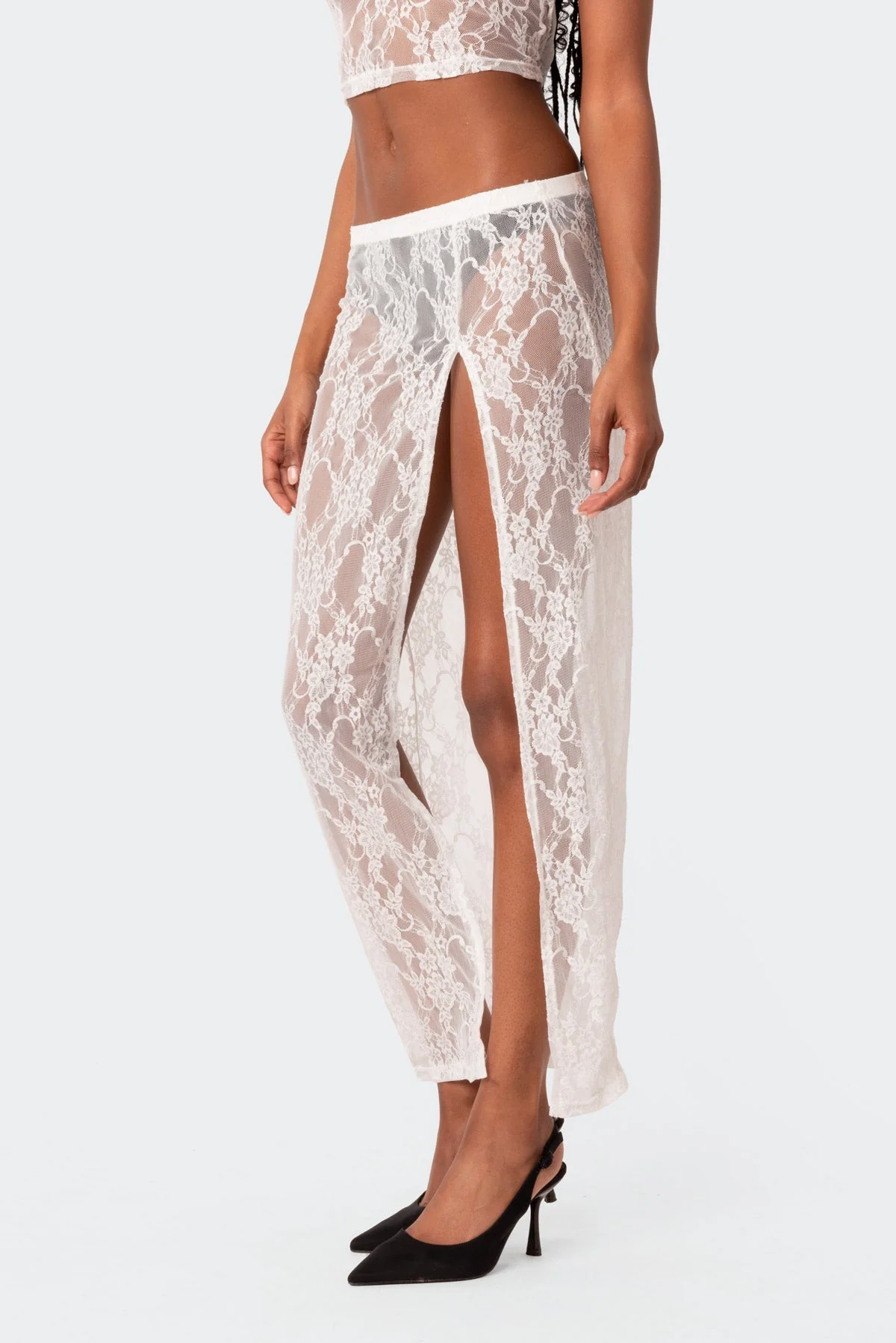 White Sheer Lace Maxi Skirt