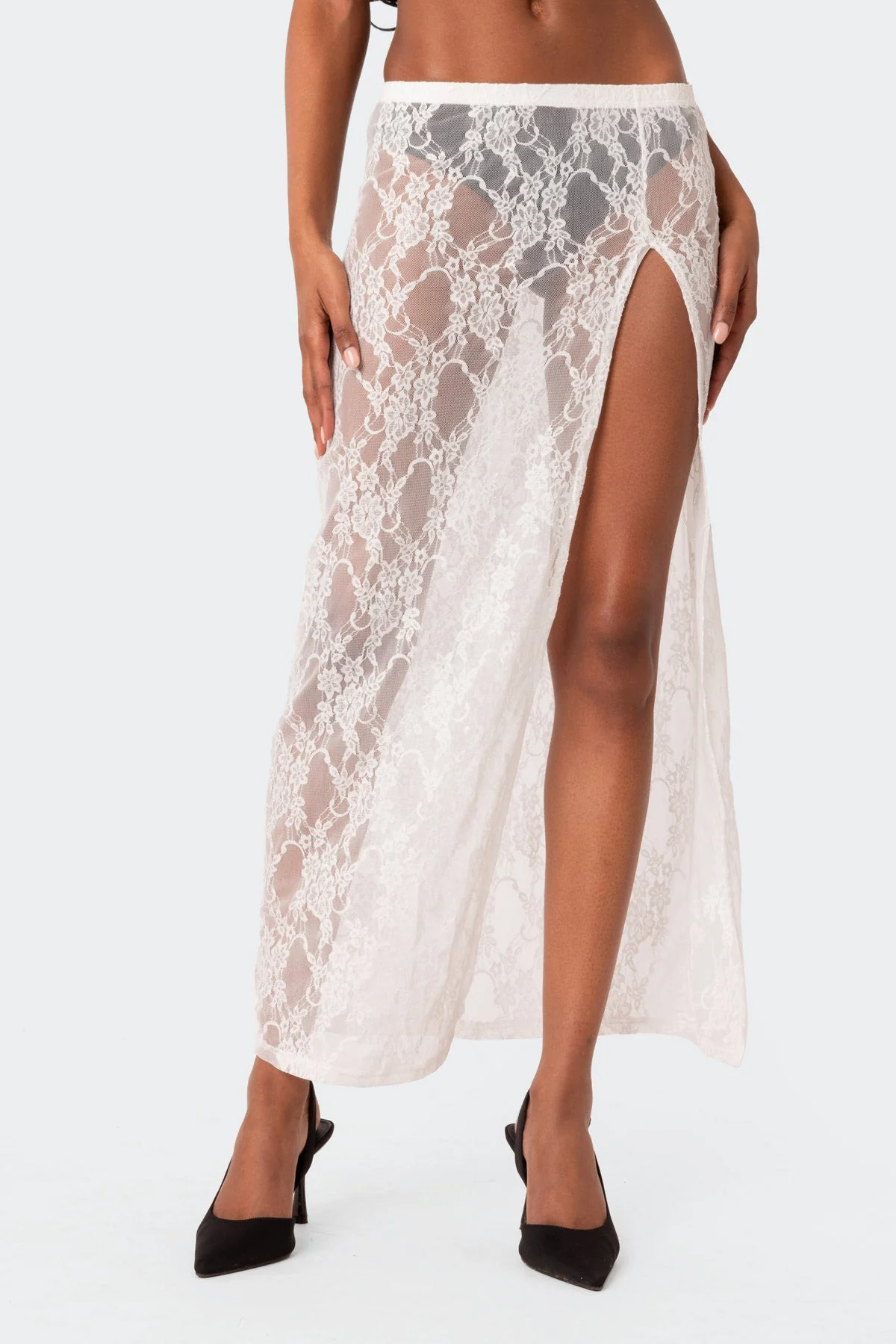 White Sheer Lace Maxi Skirt