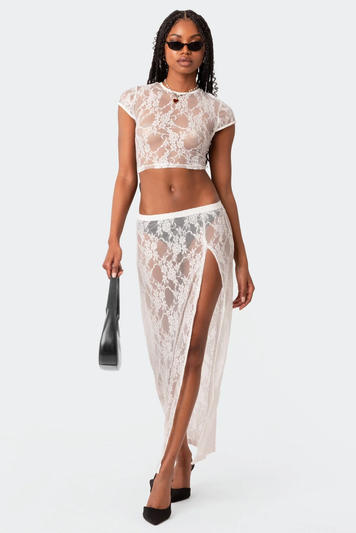 White Sheer Lace Maxi Skirt