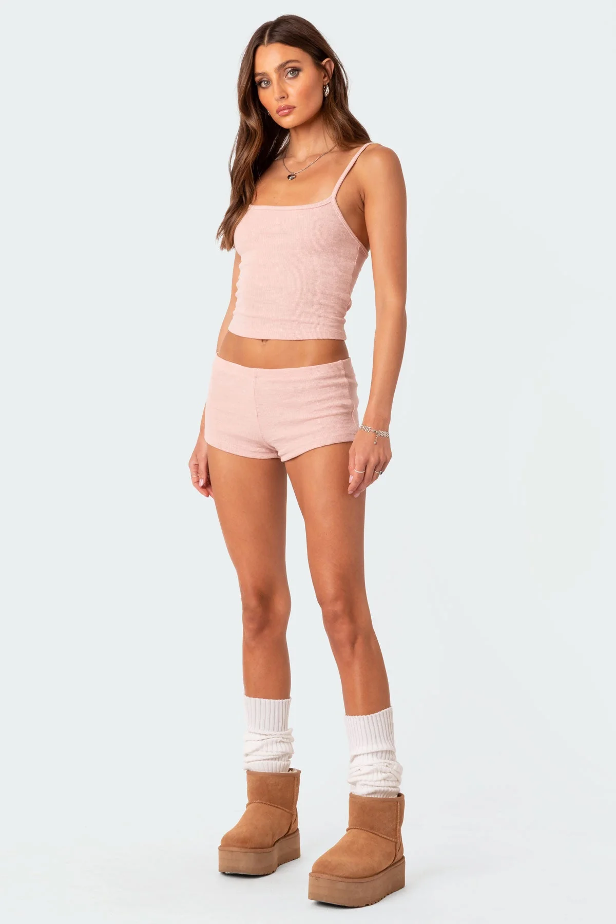 Light Pink Waffle Tank Top Womens Sleeveless Sleepwear