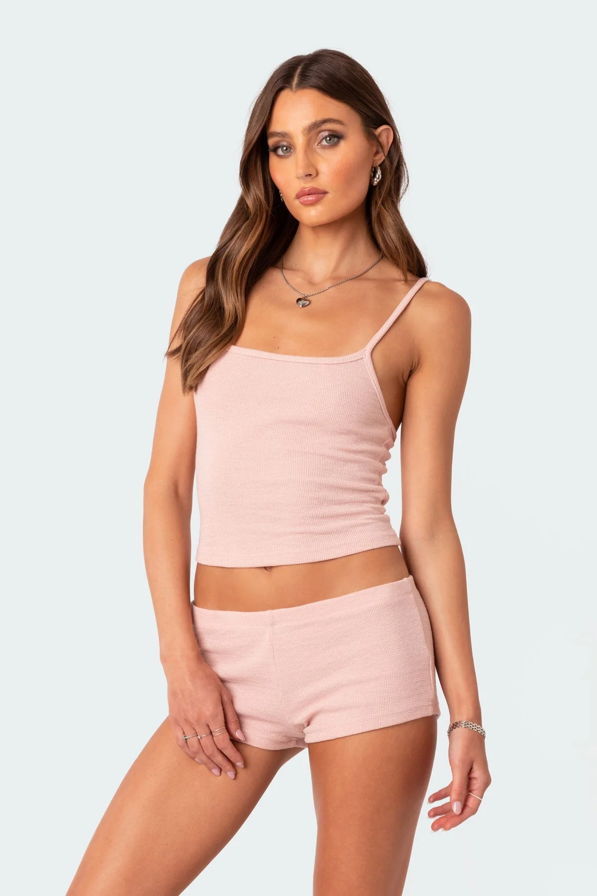 Light Pink Waffle Tank Top Womens Sleeveless Sleepwear