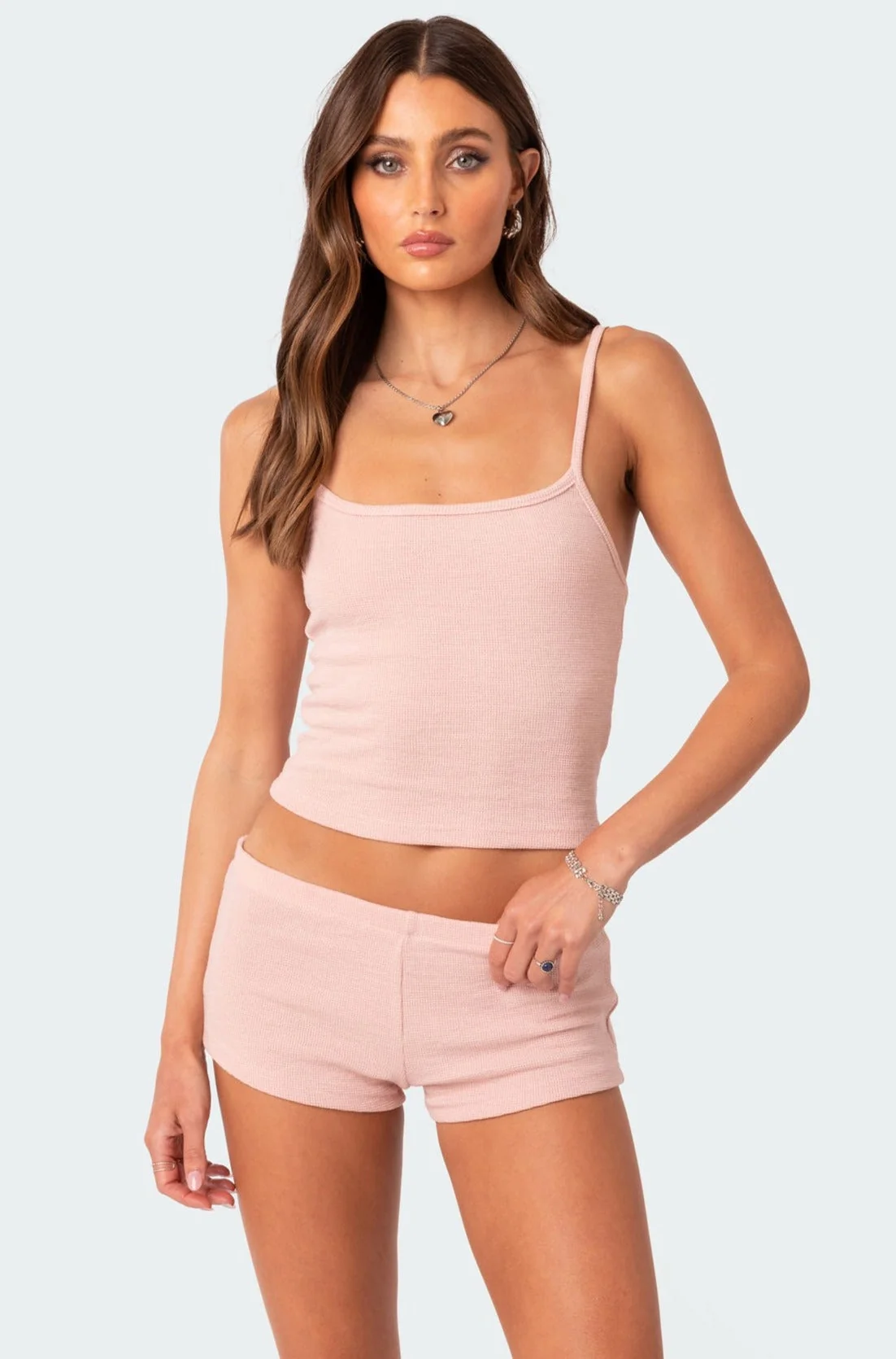 Light Pink Waffle Tank Top Womens Sleeveless Sleepwear