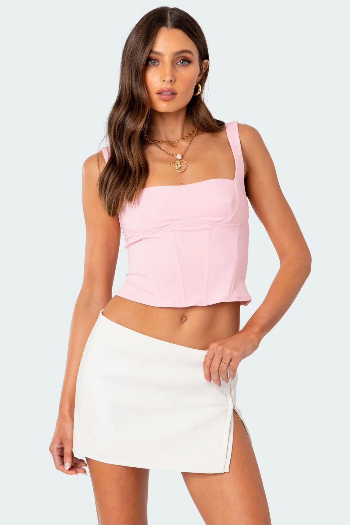 Pink Corset Bustier Top Square Neckline