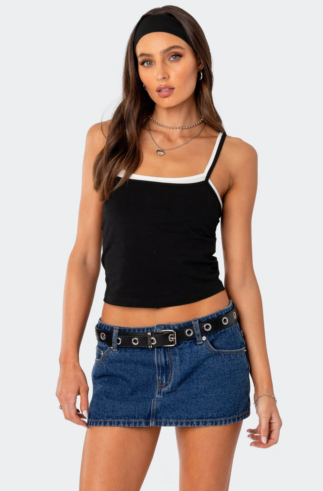 Adjustable Straps Layered Tank Top in Black and White