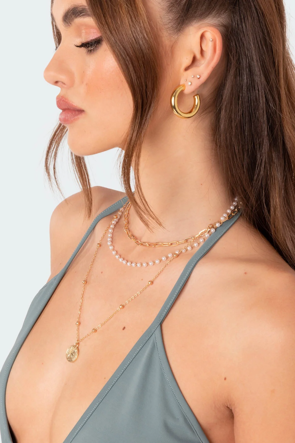 Layered Gold-tone Coin Pendant Necklace for Trendy Girls