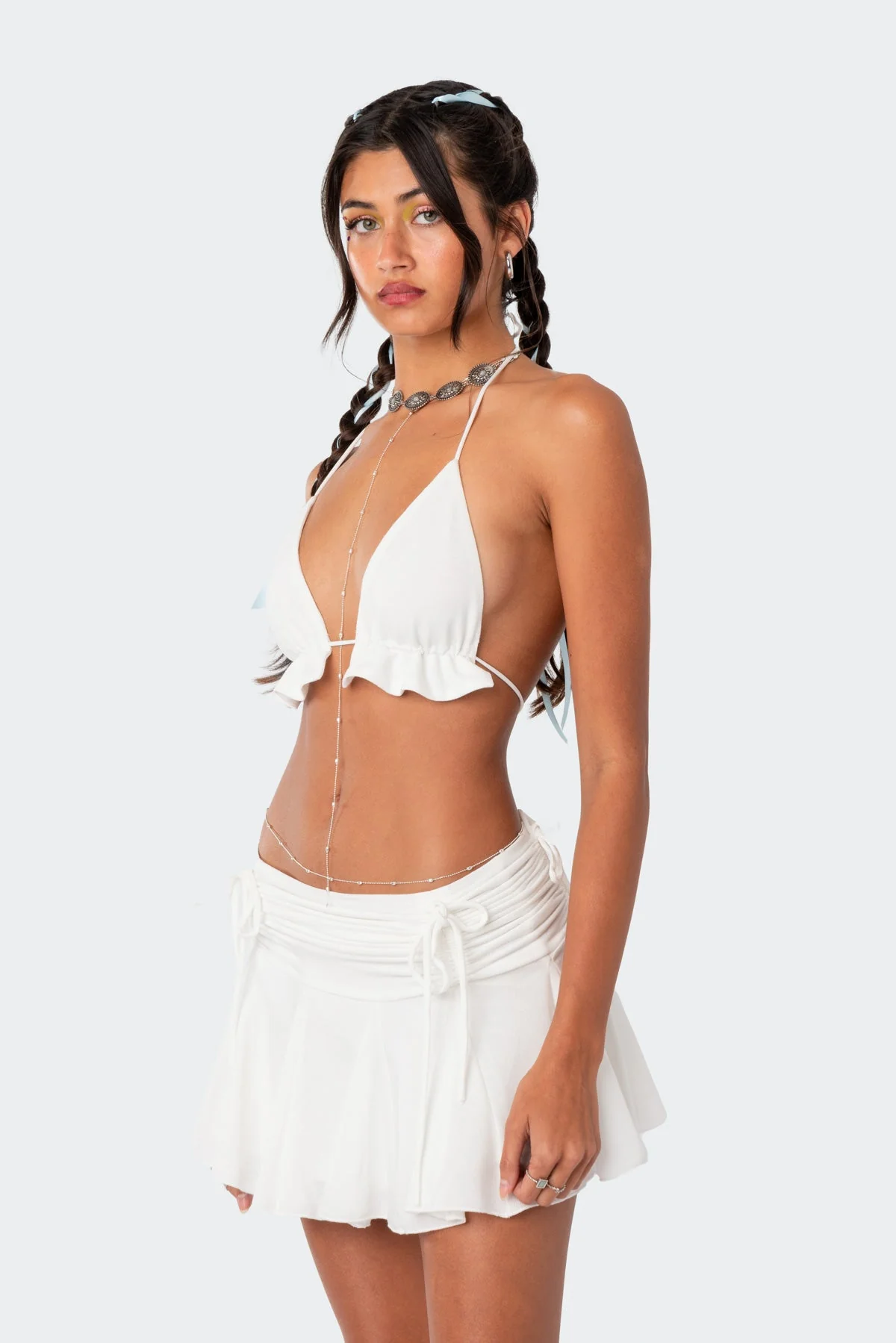 White Ruffle Triangle Bra Crop Top