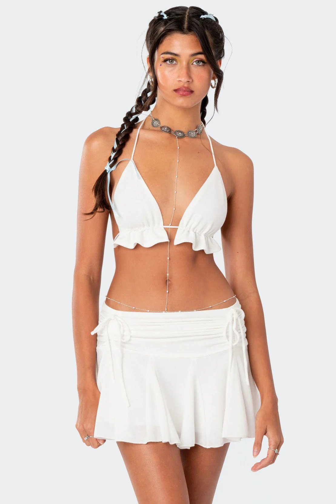 White Ruffle Triangle Bra Crop Top