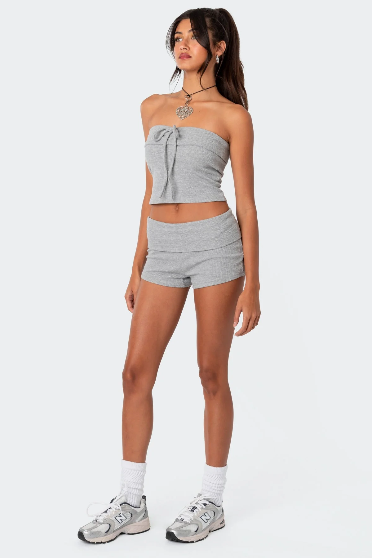 Gray Foldover Waffle Lounge Shorts