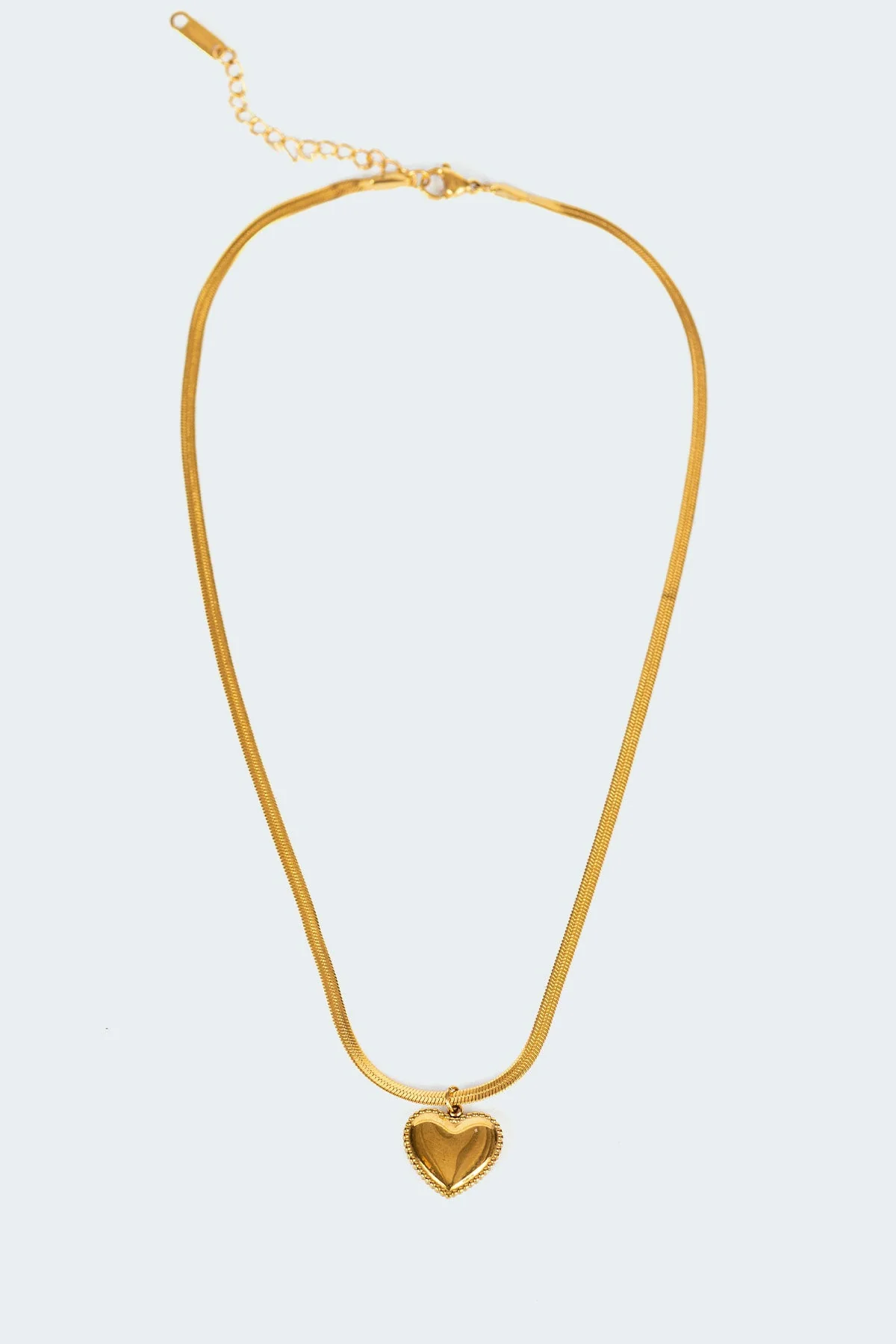 Heart Pendant Herringbone Chain Necklace in Gold Tone