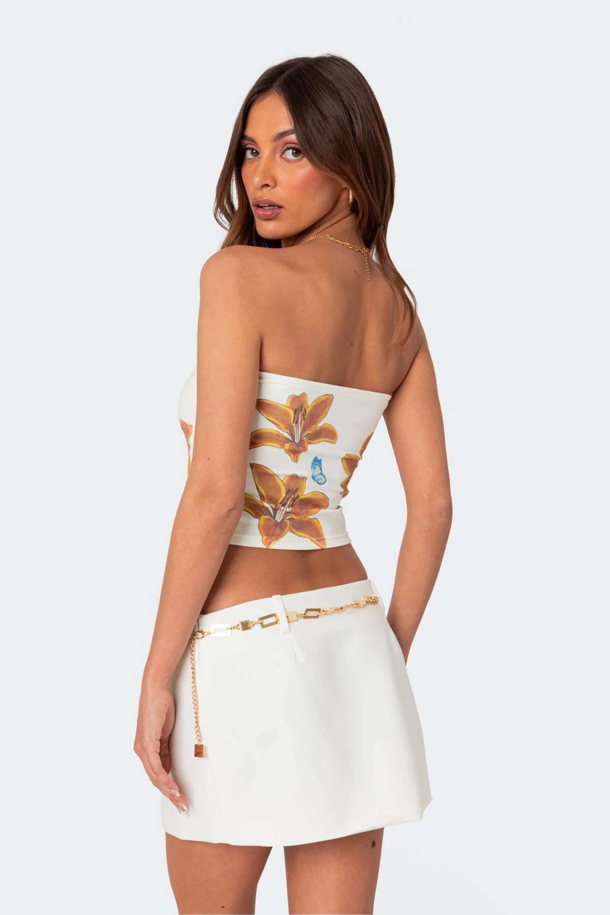 White Floral Tube Top Crop - Cotton Spandex Blend