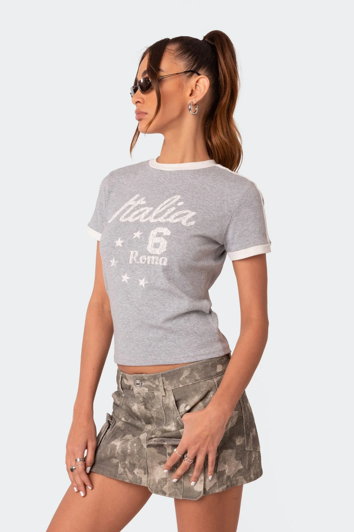 Grey Melange Graphic Print Athletic Shirt