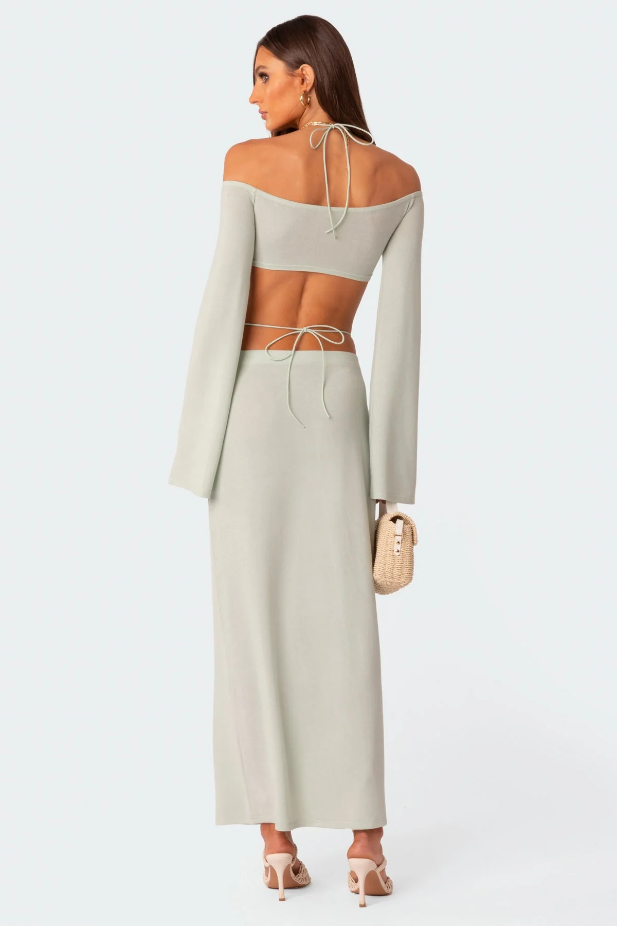 Green Low Rise Strap Maxi Skirt Womens Set