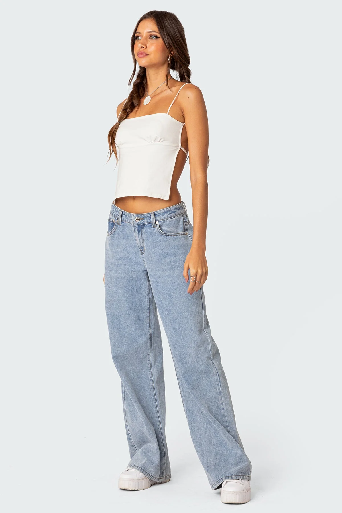 White Tie-Back Crop Top in Cotton Spandex Mix