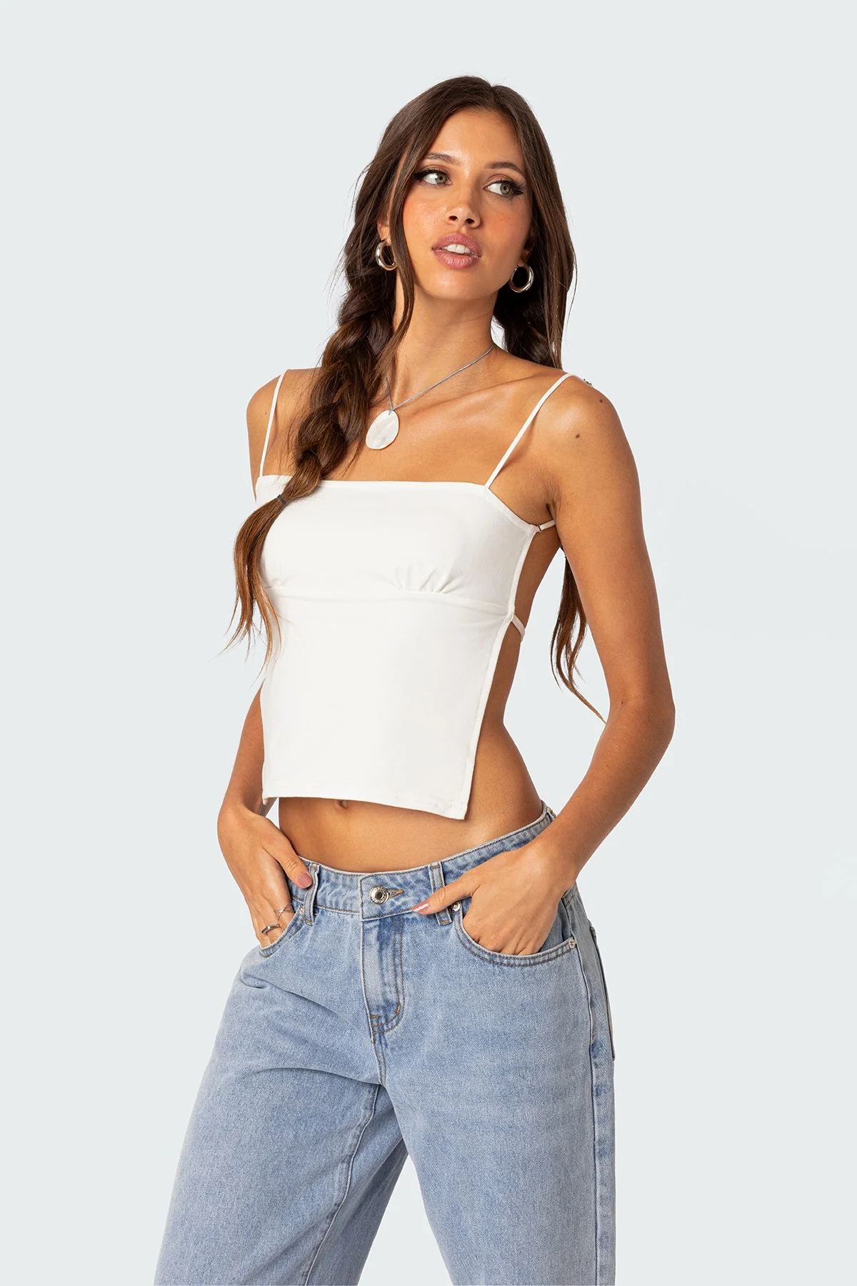 White Tie-Back Crop Top in Cotton Spandex Mix