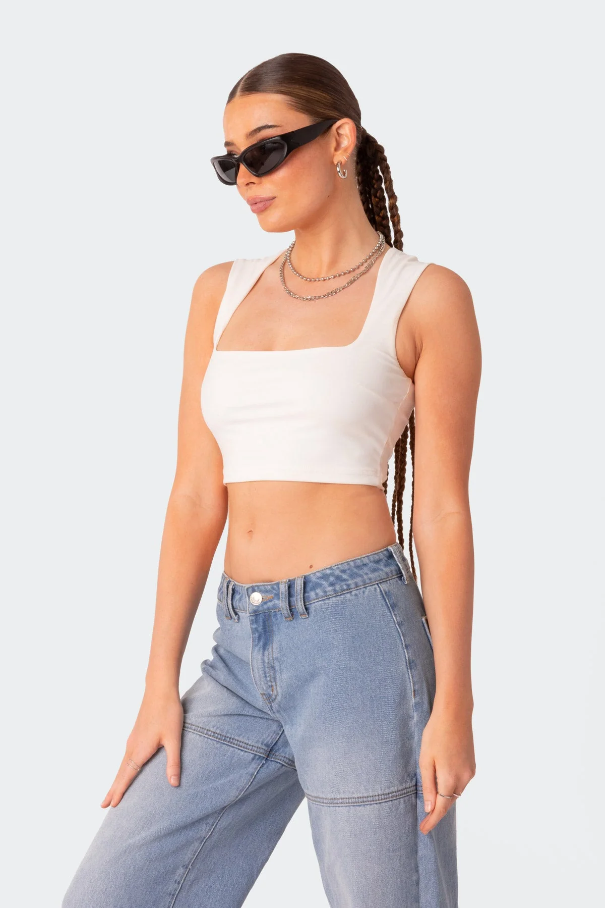 Square Neck White Crop Top - Stylish Sleeveless Top for Women