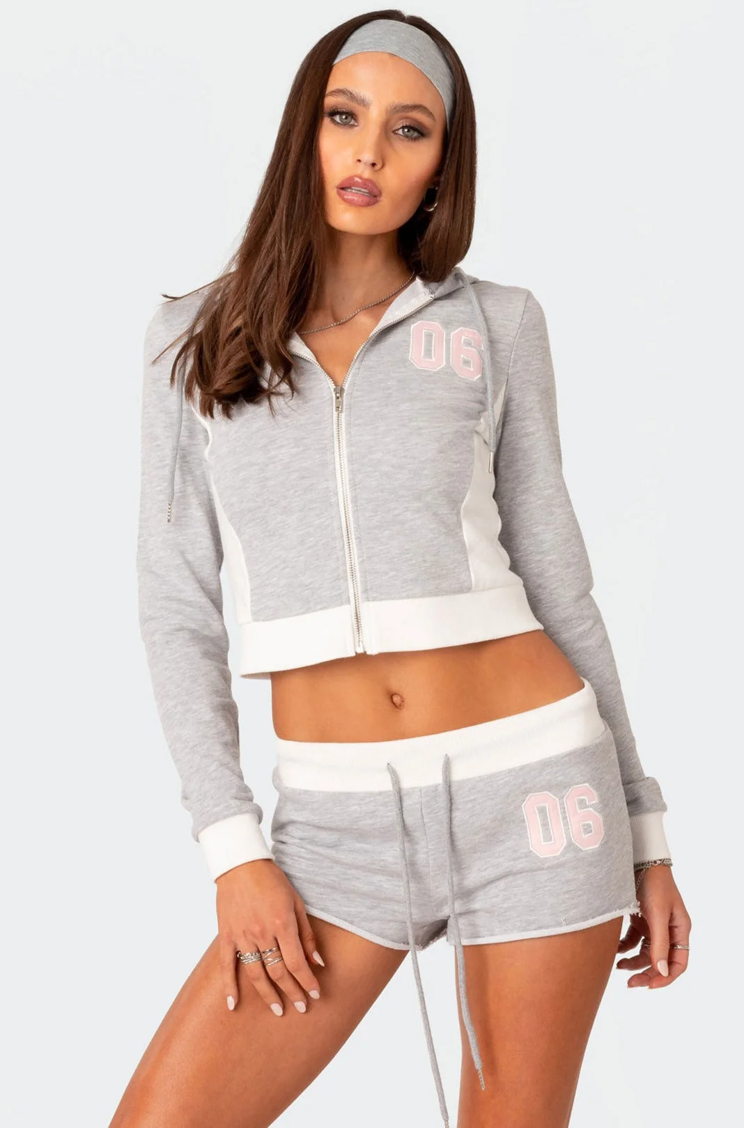 Gray Melange Zip-Up Hoodie Jacket - Cotton Spandex Blend
