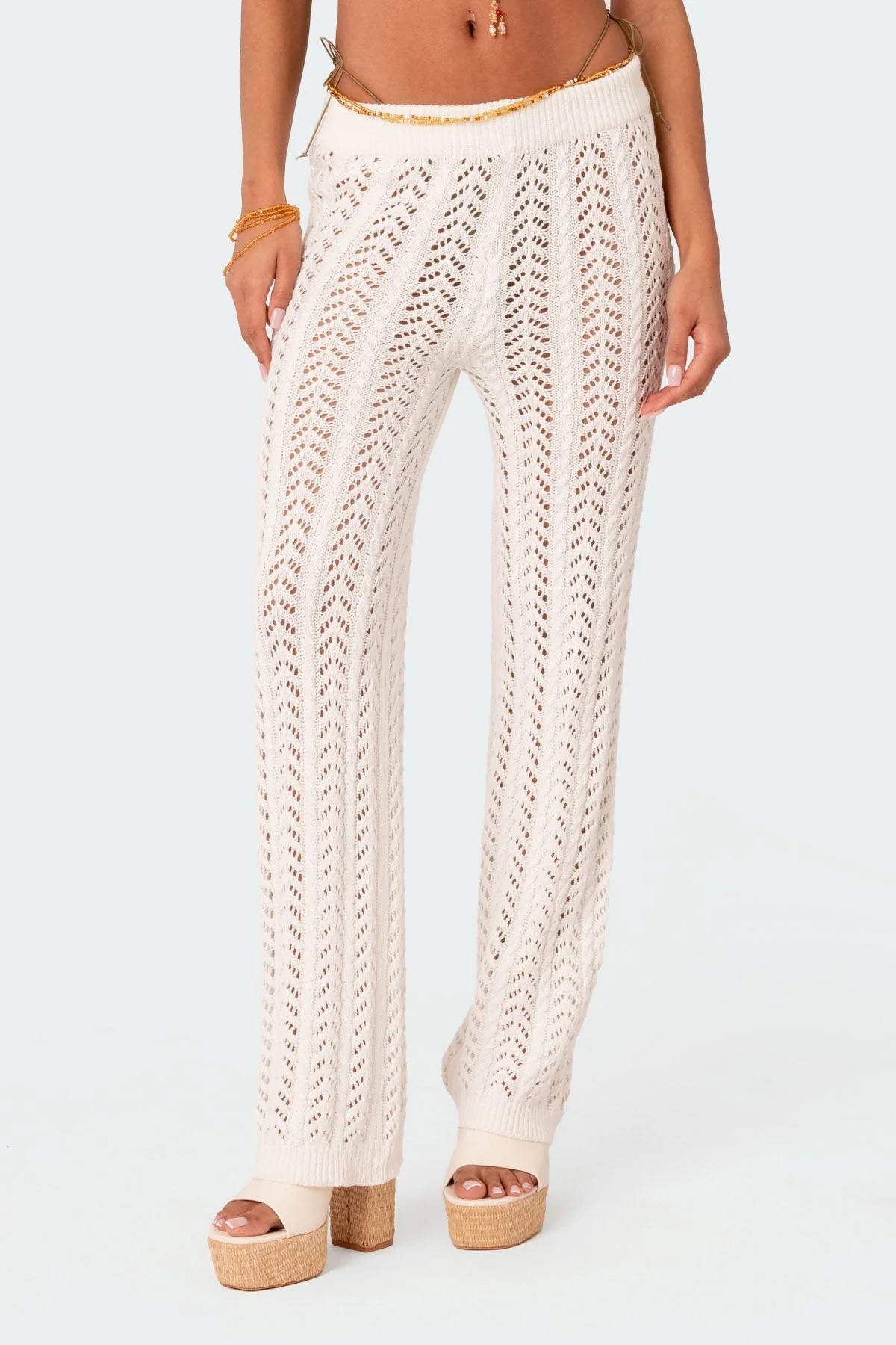 White Crochet Elastic Waist Pants Set