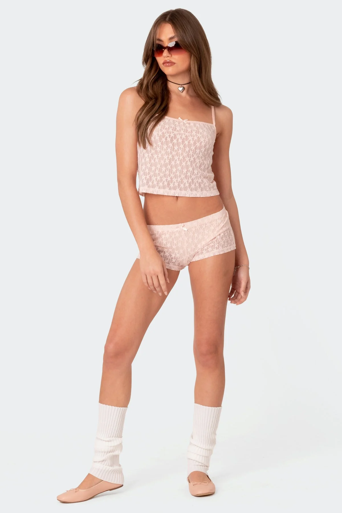 Starstruck Sheer Micro Shorts, Low Rise Sleepwear, Light Pink