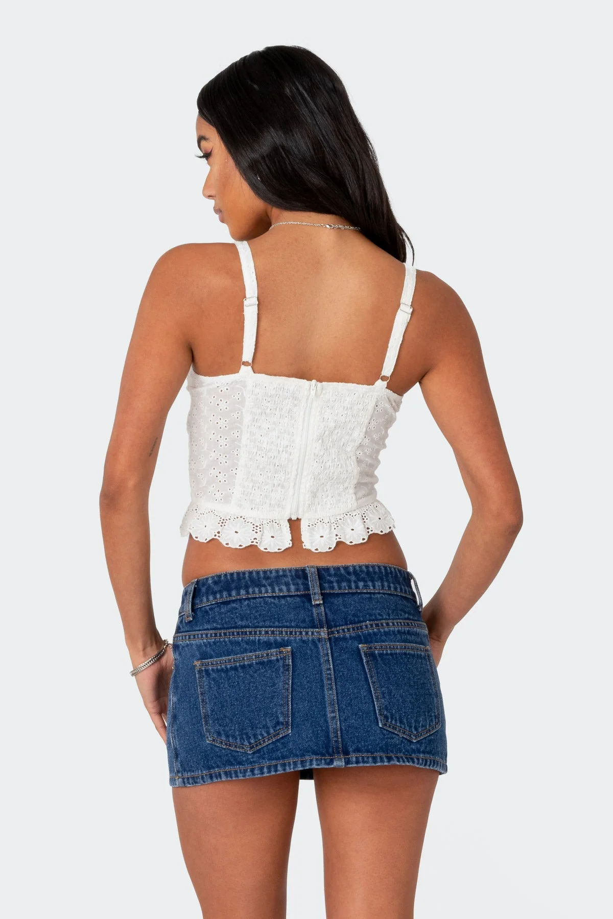 White Cotton Lace Cupped Crop Top